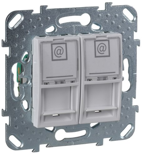 Розетка компьютерная без рамки Schneider Electric Unica 2-м. RJ45+RJ45 5e белый картинка